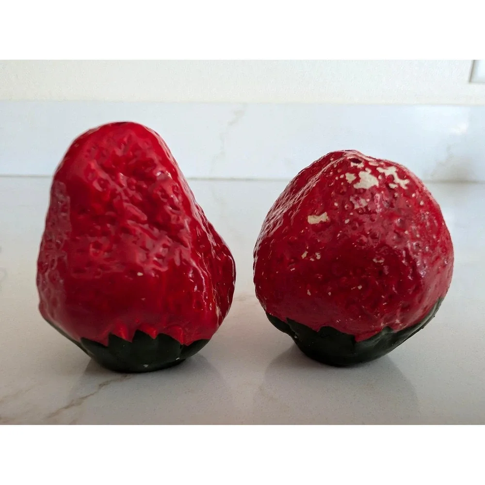 Vintage Strawberry Salt and Pepper Shakers Red Fruit Kitchen Decor Set